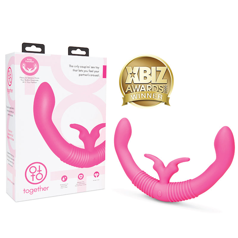 Together Toy - Together Couples Toy with Echo Function Rechargeable Silicone Dual Ended Rabbit Vibrator Pink - Dildos - Silicone