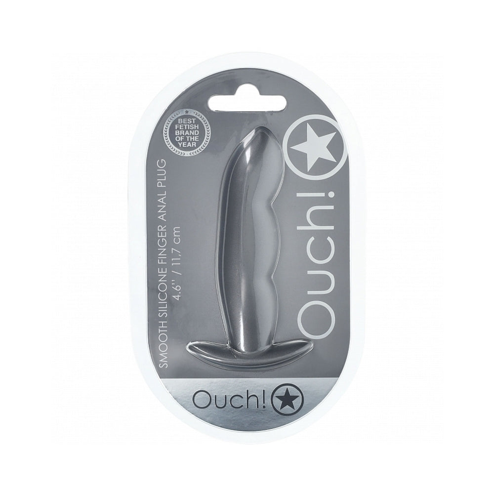Shots - Ouch! Smooth Silicone Finger Anal Plug 4.6 in. Gun Metal - Anal Toys & Stimulators - Silicone