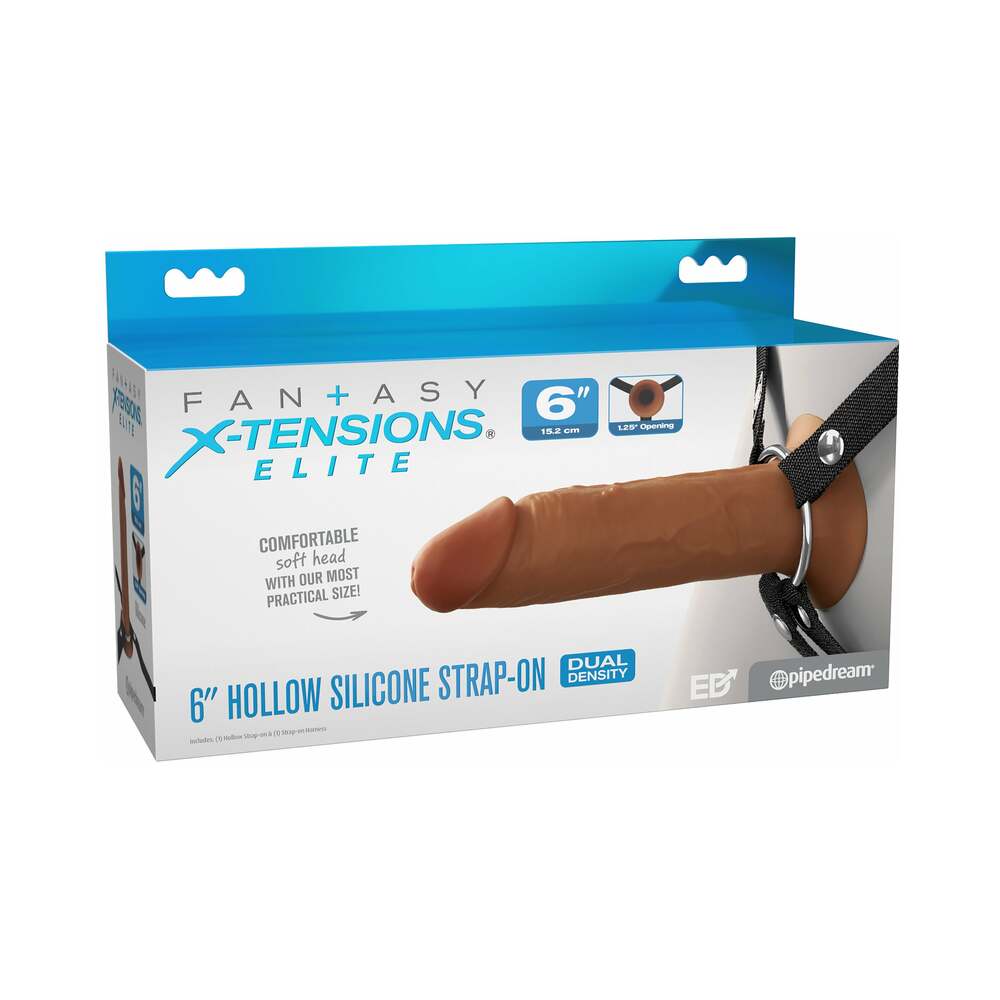 Pipedream - Fantasy X-Tensions Elite Hollow Silicone Strap-On 6 in. Brown - Harnesses & Strap-Ons - Silicone