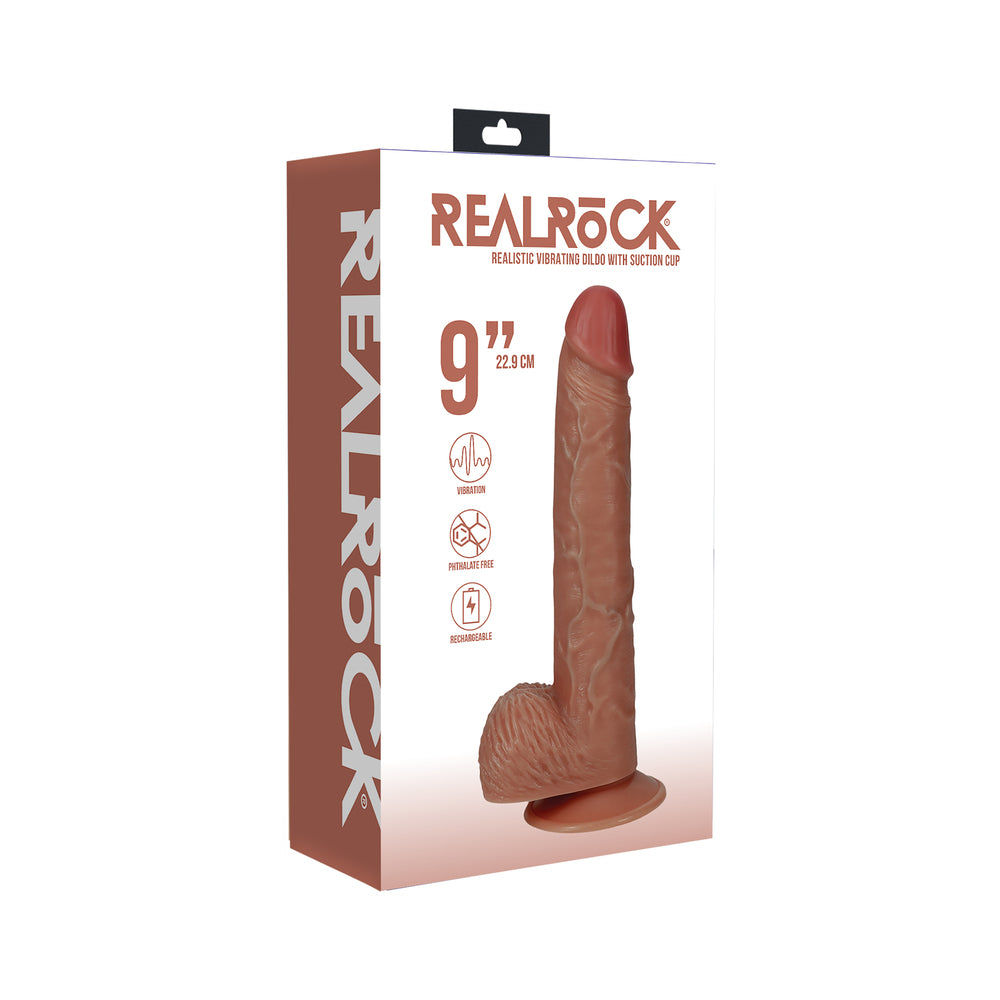 Shots - RealRock 9 in. Vibrating Cock with Balls Regular Straight Tan - Dildos - PVC
