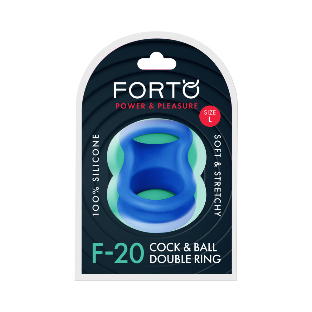Forto - Forto F-20 Liquid Silicone Cockring & Ball Stretcher Large Blue - Cockrings - Silicone