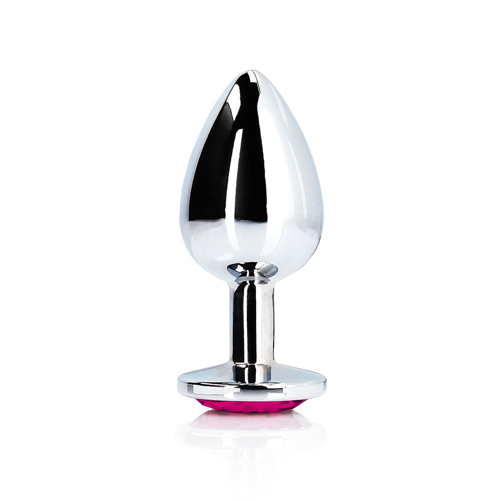 Shots - Ouch! Heart Gem Butt Plug Medium Silver/Rubellite Pink - Anal Toys & Stimulators - Metal