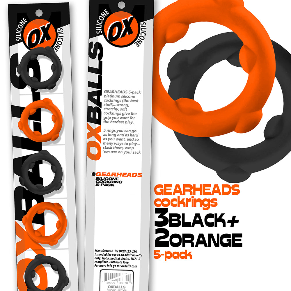 Oxballs - Oxballs Gearheads 5-Pack Spinner Rings Orange/Black - Cockrings