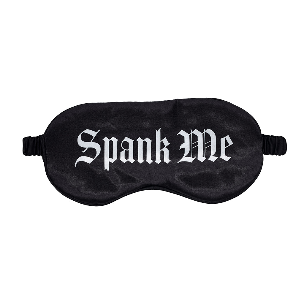 Shots - Ouch! Spank Me Printed Mask Satin Black - Bondage & Fetish Toys