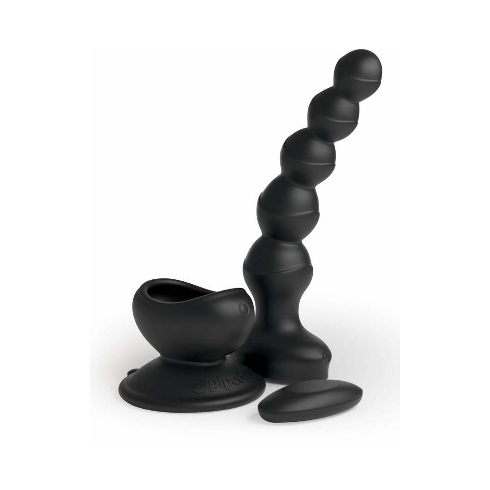 Pipedream - 3Some Wall Banger Vibrating Anal Beads With Suction Cup Black - Anal Toys & Stimulators - Silicone