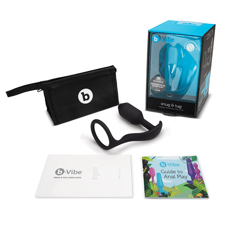b-Vibe - b-Vibe Snug & Tug Weighted Silicone Anal Plug with Cockring Black - Anal Toys & Stimulators - Silicone