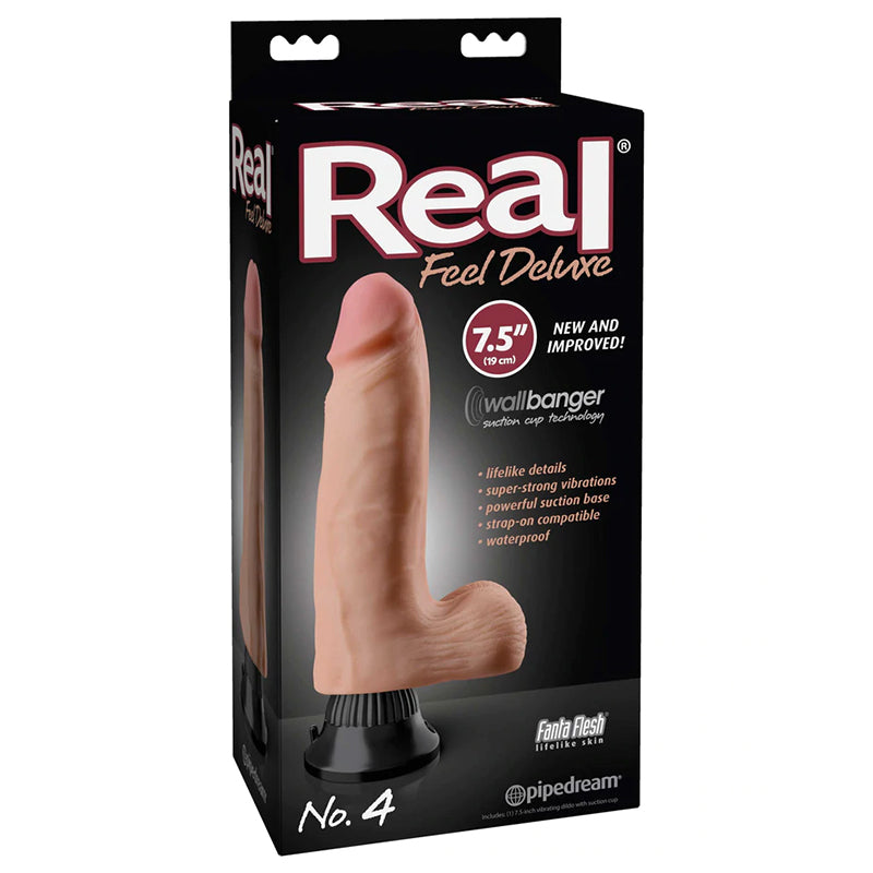 Pipedream - Real Feel Deluxe No. 4 Realistic 7.5 in. Vibrating Dildo With Balls and Suction Cup Beige - Dildos - TPE/TPR/Elastomers