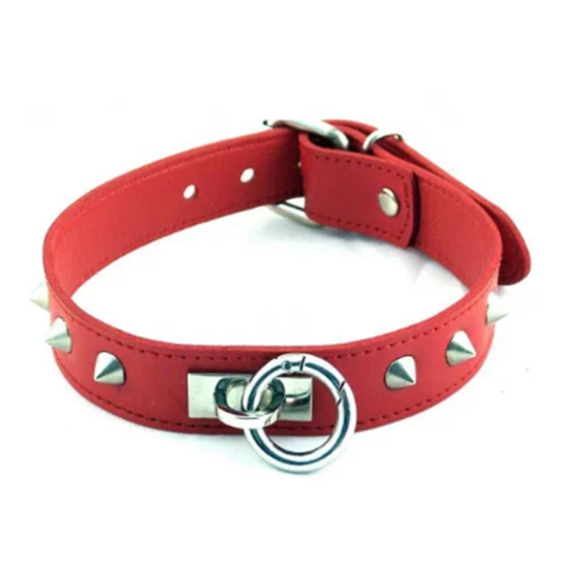 Rouge Garments - Rouge O Ring Studded Collar Red - Bondage & Fetish Toys - Leather