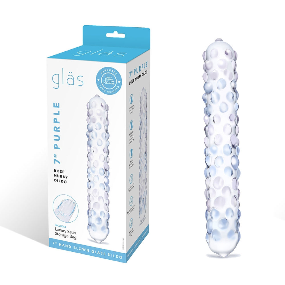 Electric Eel - Glas 9 in. Purple Rose Nubby Glass Dildo - Dildos - Glass