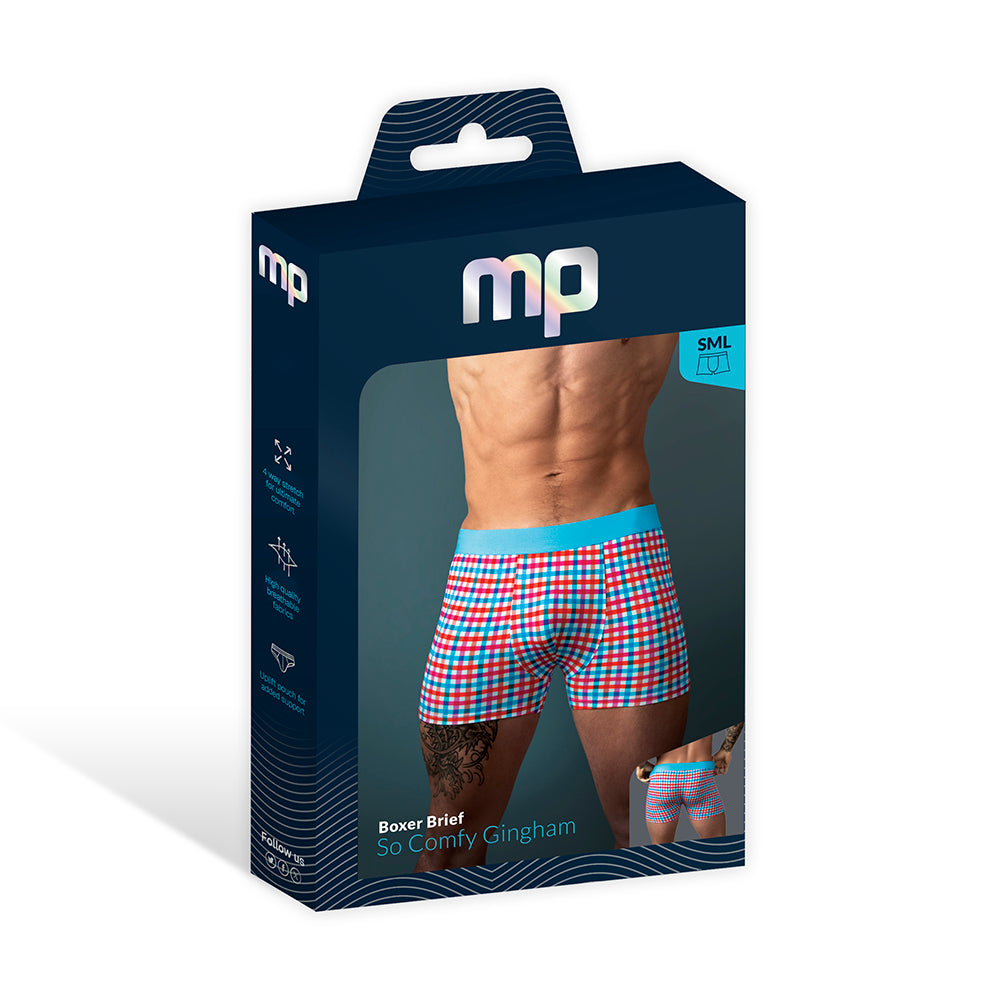 Male Power - Male Power So Cumfy Gingham Boxer Brief Turquoise M - General