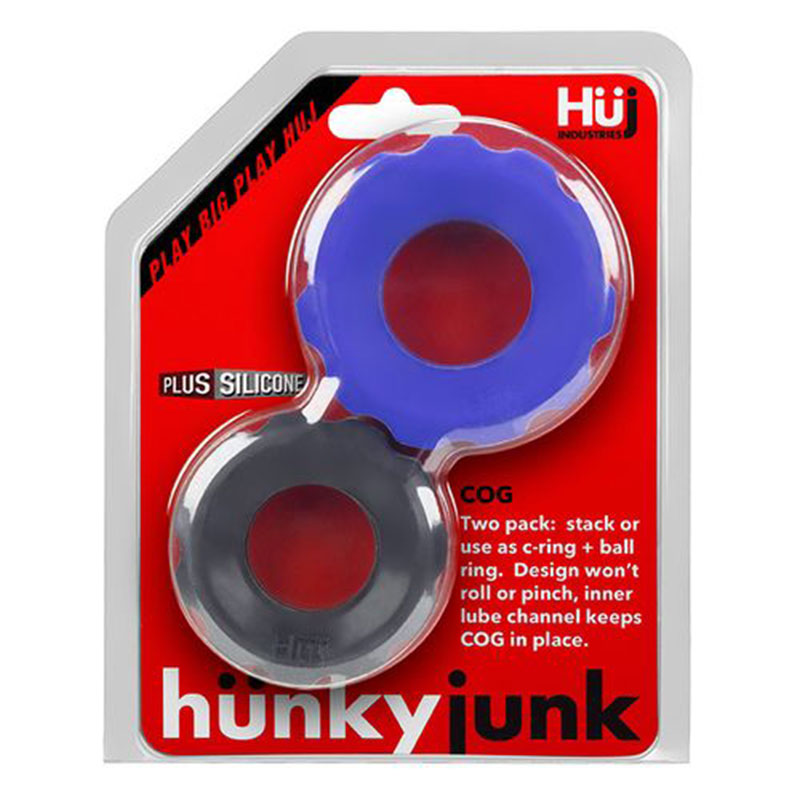 Oxballs - Hunkyjunk COG 2 size c-ring, pack, cobalt / tar - Cockrings - TPE/TPR/Elastomers