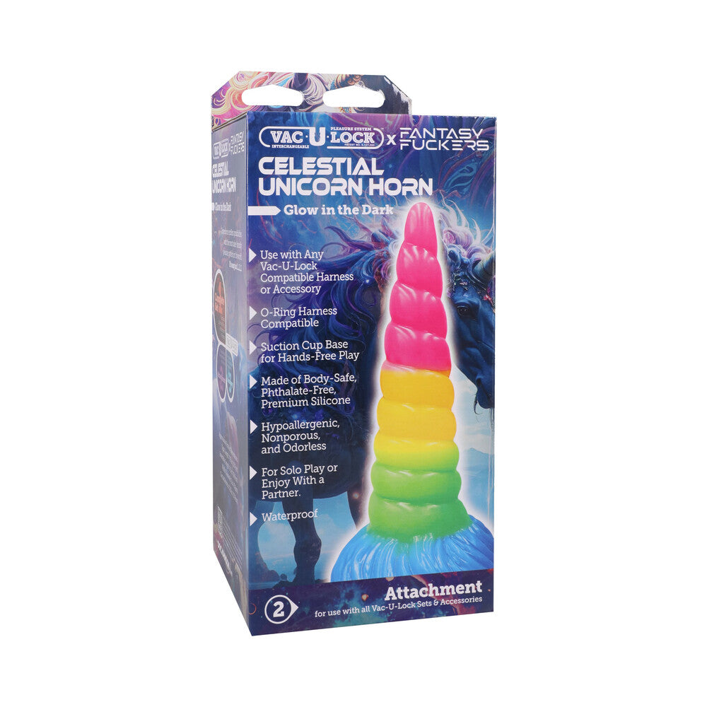 Doc Johnson - Vac-U-Lock x Fantasy Fuckers Glow-in-the-Dark Celestial Unicorn Horn Multi-Color - Dildos