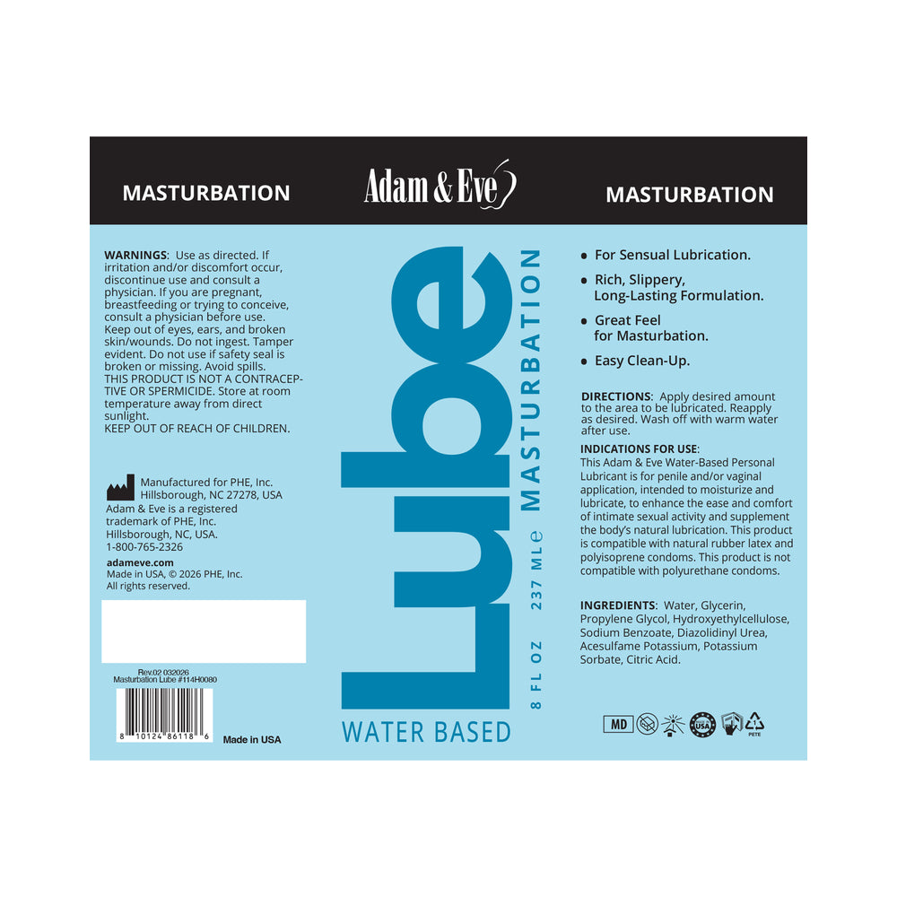 Adam & Eve - Adam & Eve Masturbator Lubricant 8 oz. - Lubricants, Creams & Glides - Liquid
