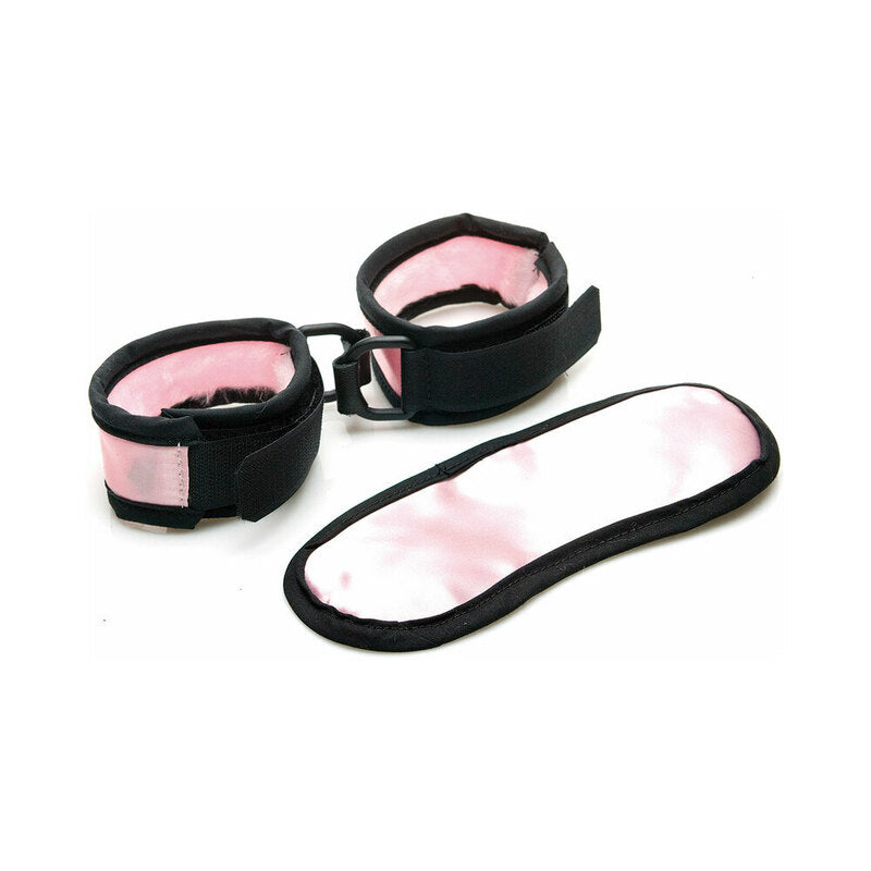 Foxtails - Sex Kitten Mask & Cuff Set Pink/Black - General - Satin