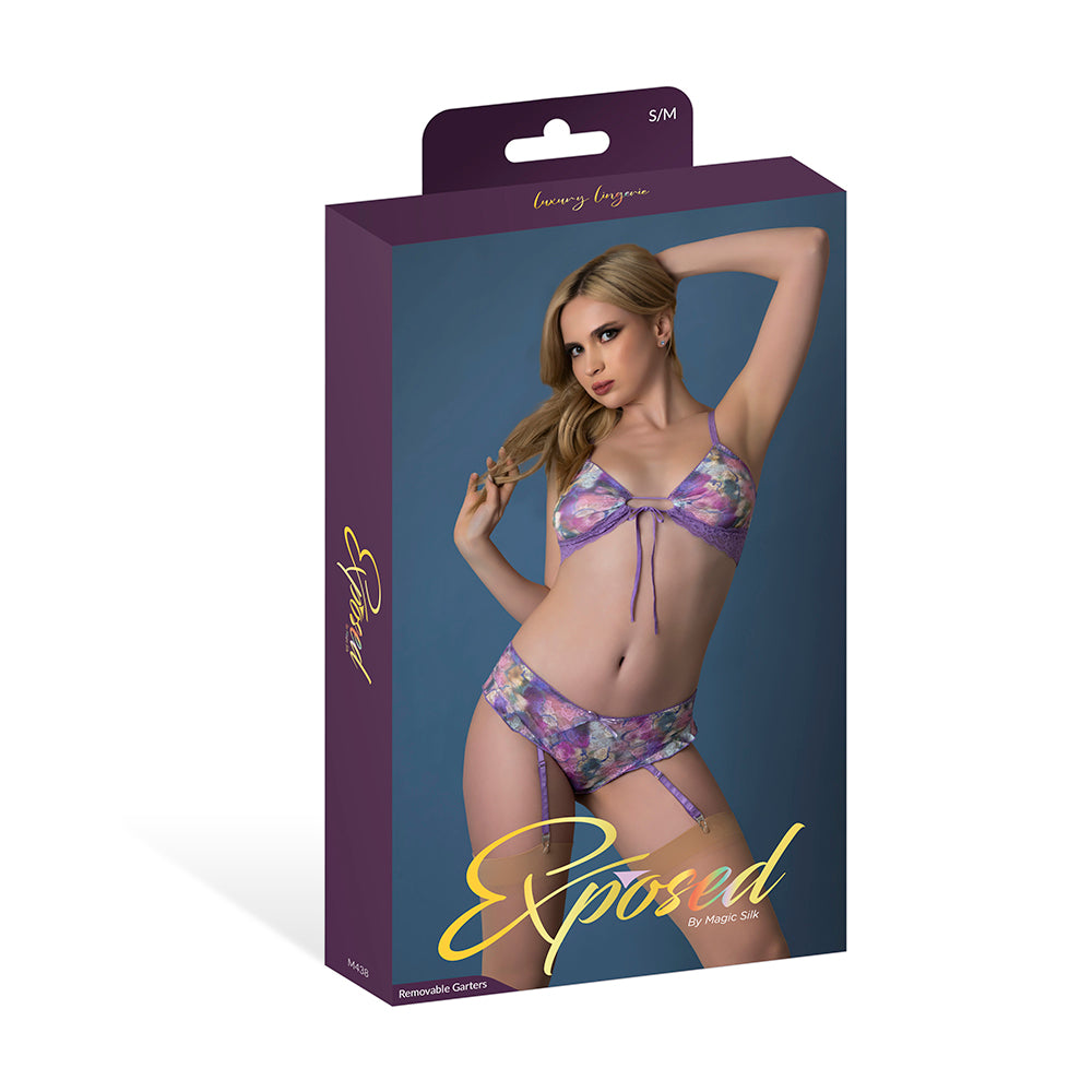 Magic Silk - Magic Silk Wisteria Mist Bralette & Panty with Removable Garters Floral L/XL - General