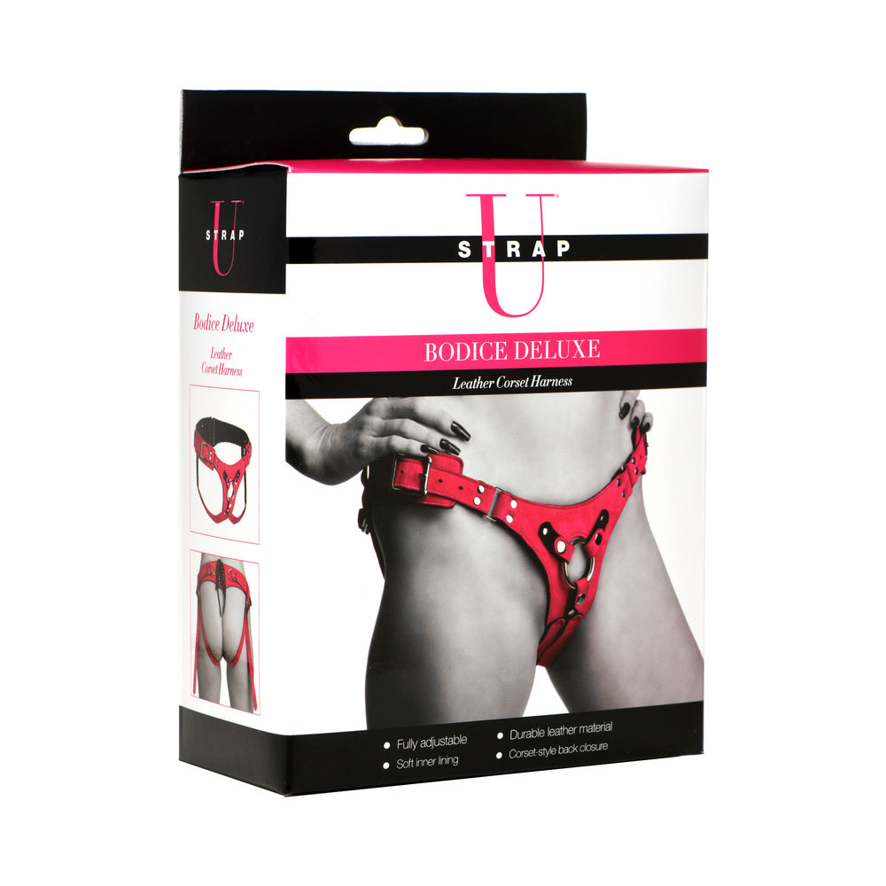 XR Brands - Strap U Bodice Deluxe Leather Corset Harness Pink - General - Leather