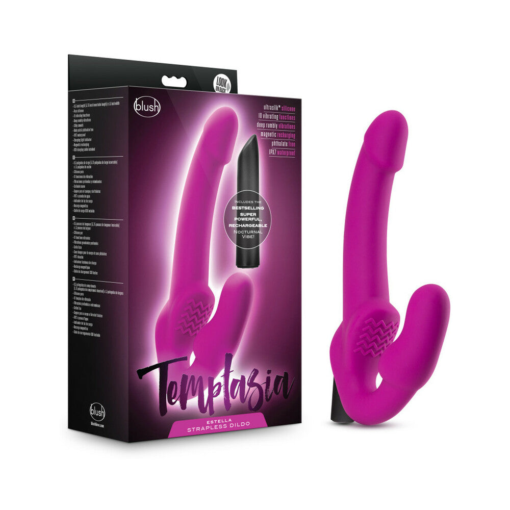 Blush - Temptasia Estella 9.5 in. Silicone Strapless Strap-On Dildo with Bullet Vibrator Pink - Vibrators - Silicone