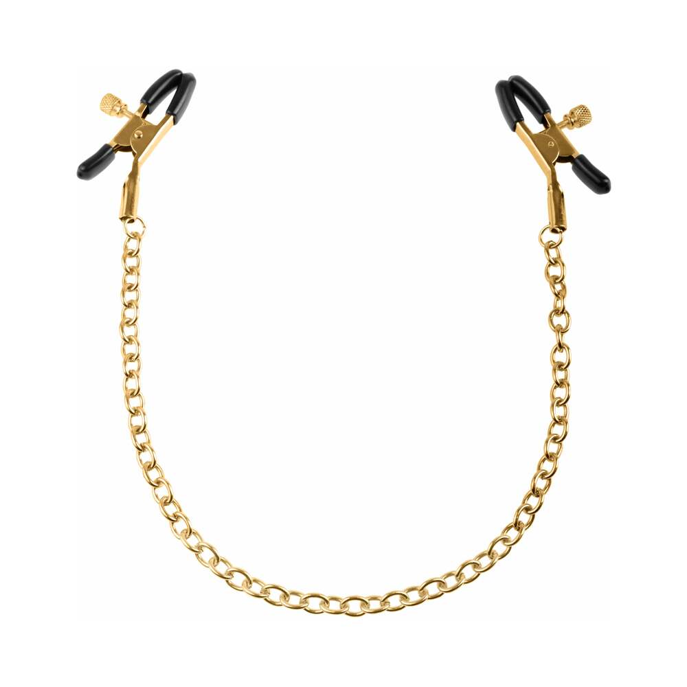 Pipedream - Fetish Fantasy Gold Adjustable Nipple Clamps With Chain Gold/Black - Bondage & Fetish Toys - Metal