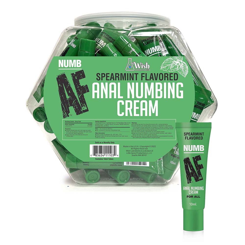 Little Genie - Numb AF Spearmint Flavored Anal Numbing Cream 65-Piece Fishbowl Display - Supplements & Enhancers - Cream