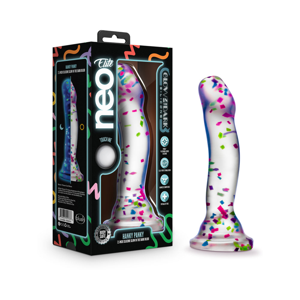 Blush - Neo Elite Hanky Panky 7.5 in. Glow-in-the-Dark Silicone Confetti Dildo - Dildos - Silicone