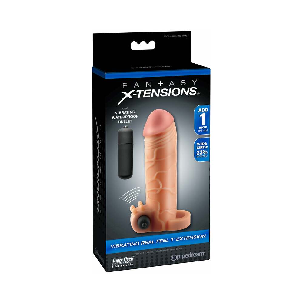 Pipedream - Fantasy X-tensions Vibrating Real Feel 1 in. Extension With Ball Strap Beige - Vibrators - TPE/TPR/Elastomers