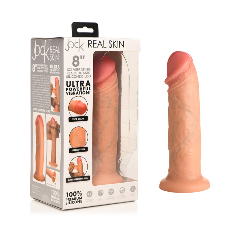 Curve Novelties - Jock Real Skin Vibrating Silicone Dildo 8 in. Light - Dildos - Silicone