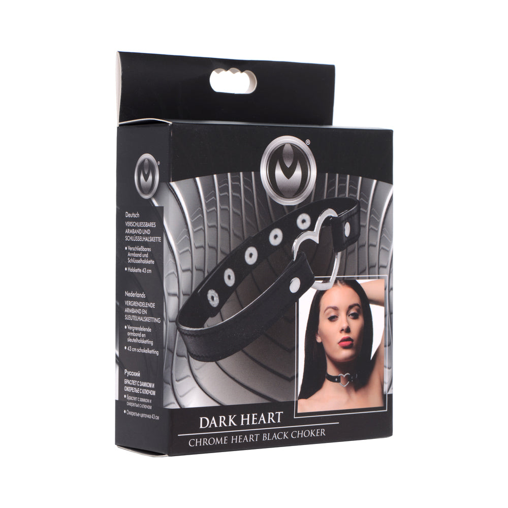 XR Brands - Master Series Dark Heart Chrome Heart Choker Black - Bondage & Fetish Toys - Polyurethane