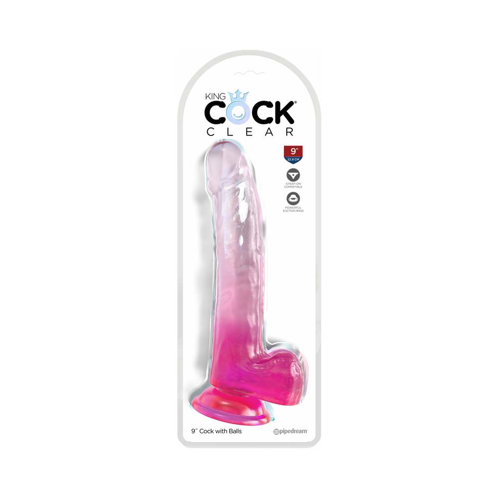 Pipedream - King Cock Clear with Balls 9in Pink - Dildos - TPE/TPR/Elastomers