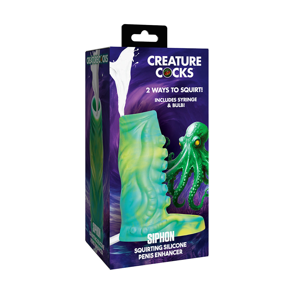 XR Brands - Creature Cocks Siphon Tentacle Squirting Silicone Penis Enhancer Green - Penis Extension & Sleeves