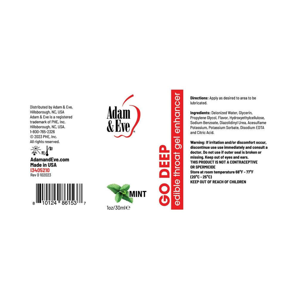 Adam & Eve - Adam & Eve Go Deep Edible Throat Gel Enhancer Mint 1 oz. - Supplements & Enhancers - Liquid