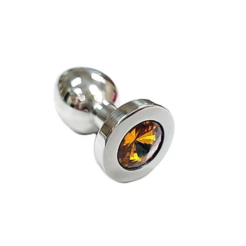 Rouge Garments - Stainless Steel Smooth Medium Butt Plug- Yellow Crystal - Anal Toys & Stimulators - Metal