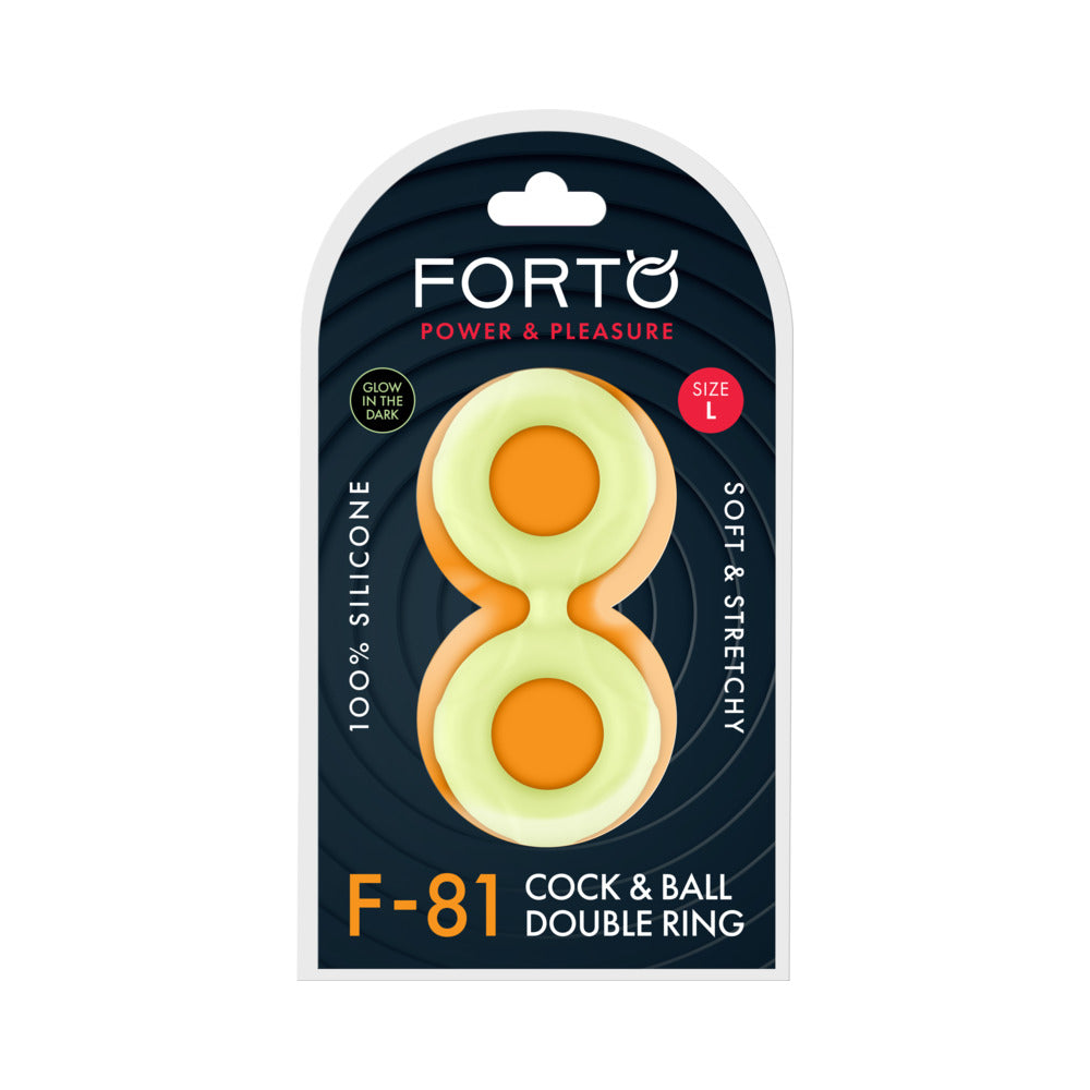 Forto - Forto F-81 Liquid Silicone Cock & Ball Double Ring Large Glow - Cockrings - Silicone