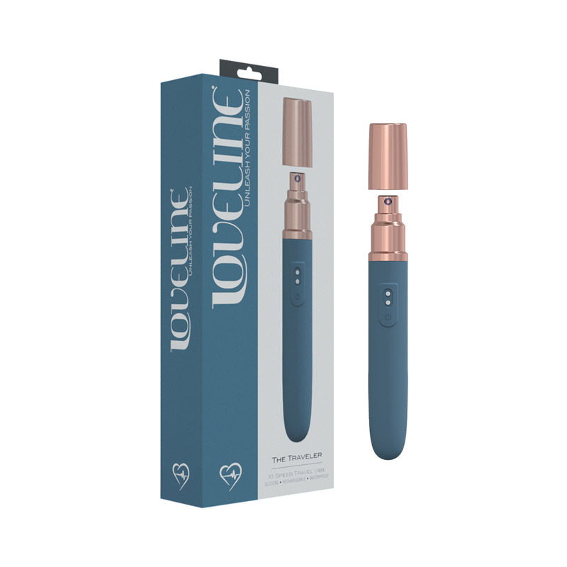 Shots - LoveLine The Traveler 10 Speed Travel Vibe Silicone Rechargeable Waterproof Blue/Grey - Vibrators - Silicone