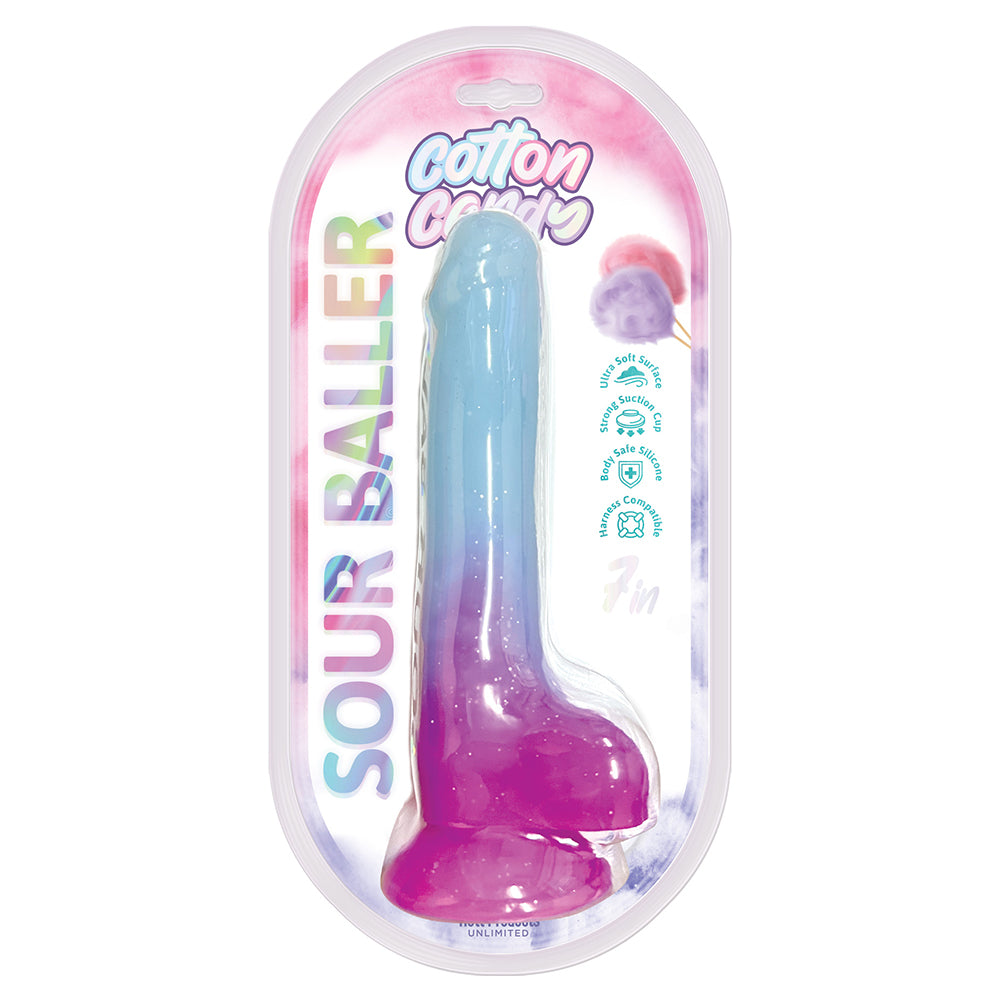 Hott Products - Cotton Candy Sour Baller 7 in. Silicone Dildo Aqua/Purple - Dildos - Silicone