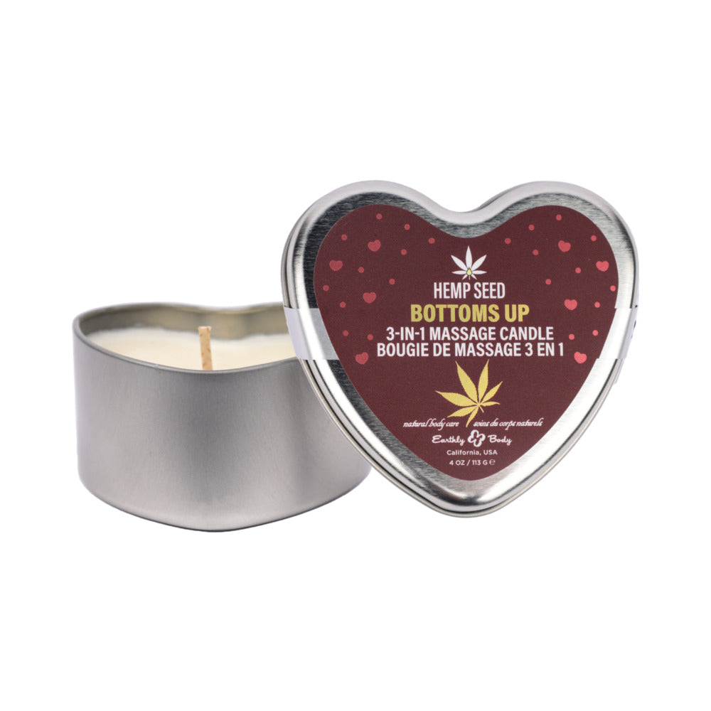 Earthly Body - Earthly Body Hemp Seed Valentine 3-in-1 Massage Candle Bottom''s Up 4.7 oz. - Lubricants, Creams & Glides