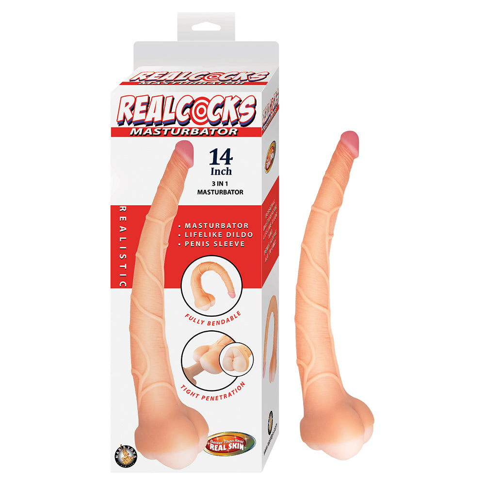 Nasstoys - Realcocks Masturbator 14 in. 3-in-1 Dildo, Sleeve & Stroker Beige - Masturbation Aids for Males - TPE/TPR/Elastomers