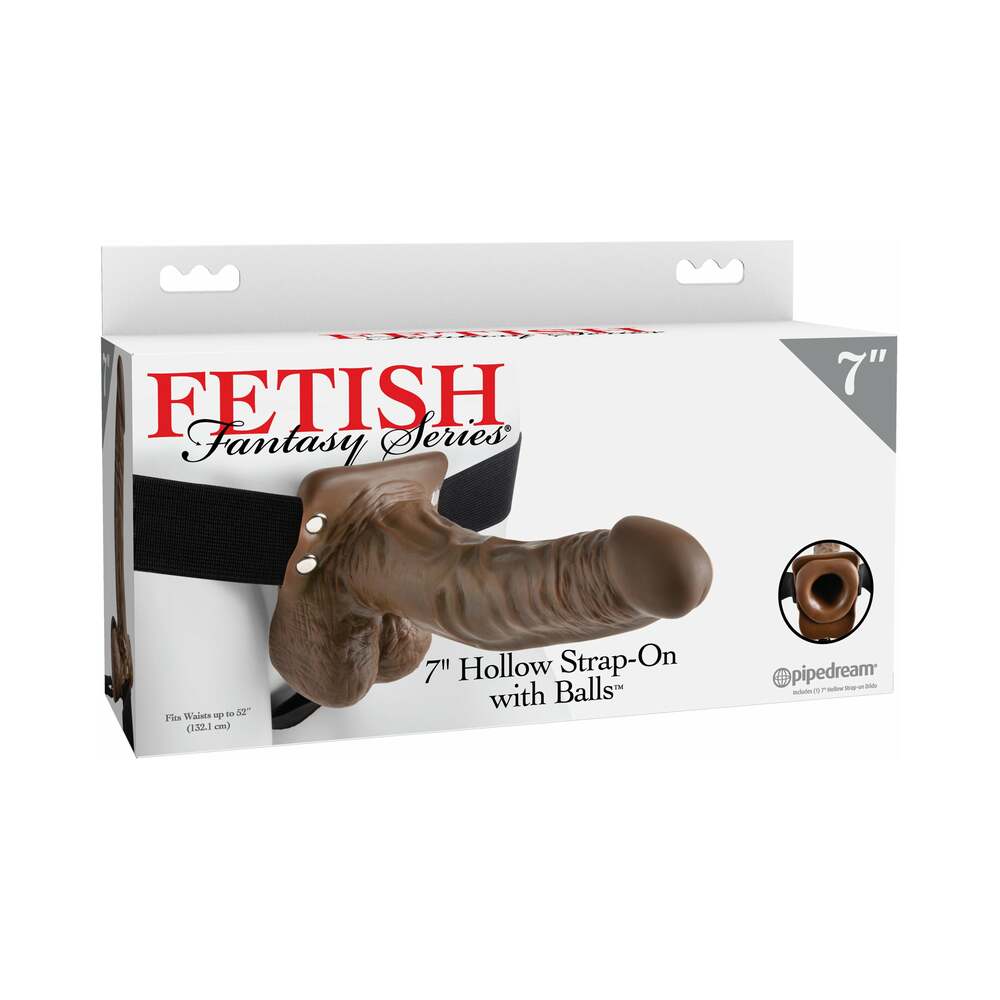 Pipedream - Fetish Fantasy Series 7 in. Hollow Strap-On with Balls Brown/Black - Harnesses & Strap-Ons - PVC