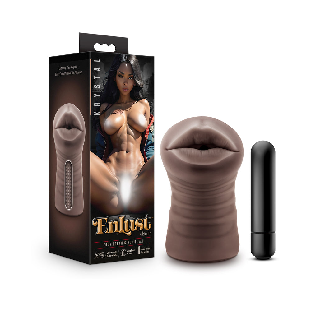 Blush - EnLust Krystal Vibrating Stroker Brown - Masturbation Aids for Males - TPE/TPR/Elastomers