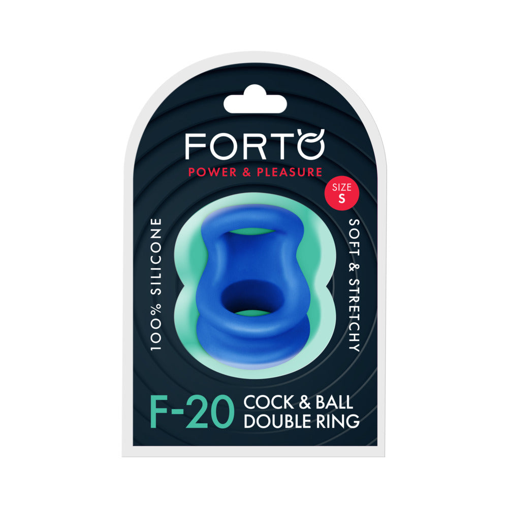 Forto - Forto F-20 Liquid Silicone Cockring & Ball Stretcher Small Blue - Cockrings - Silicone