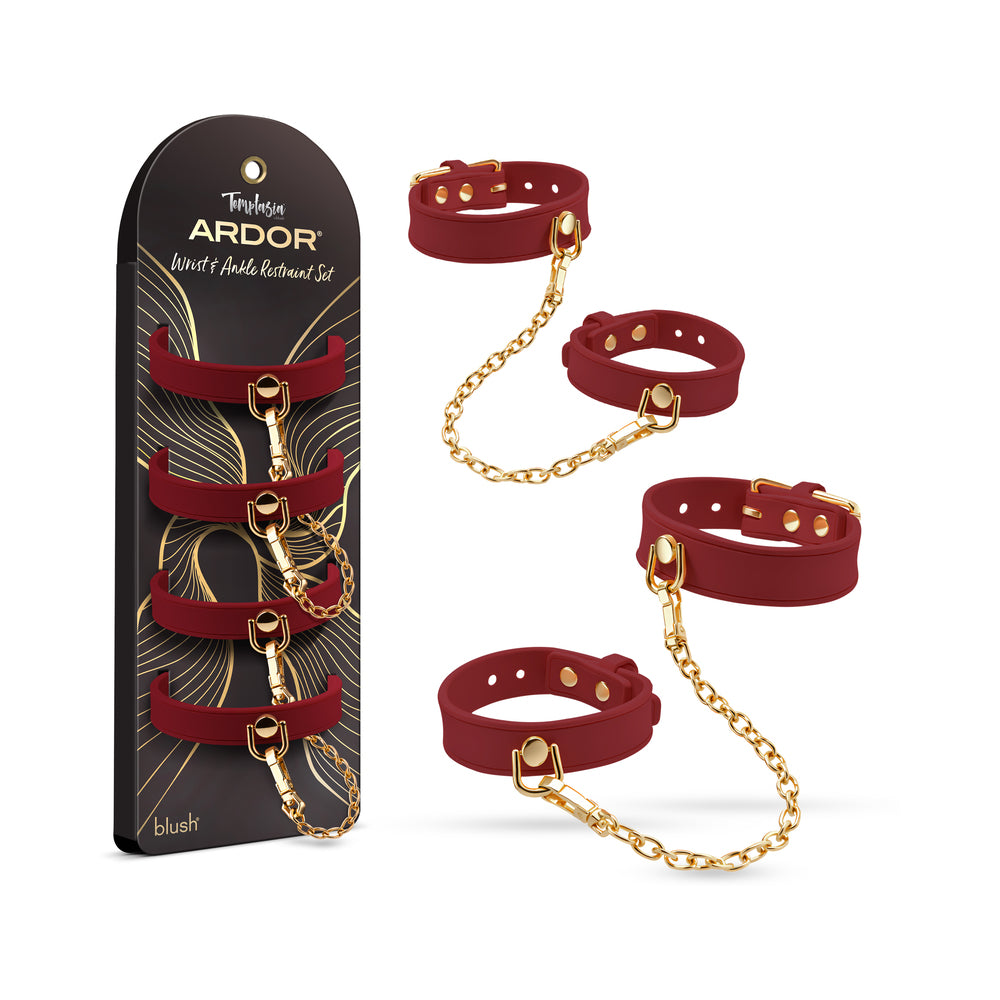 Blush - Temptasia Ardor Wrist & Ankle Restraints Red - Bondage & Fetish Toys