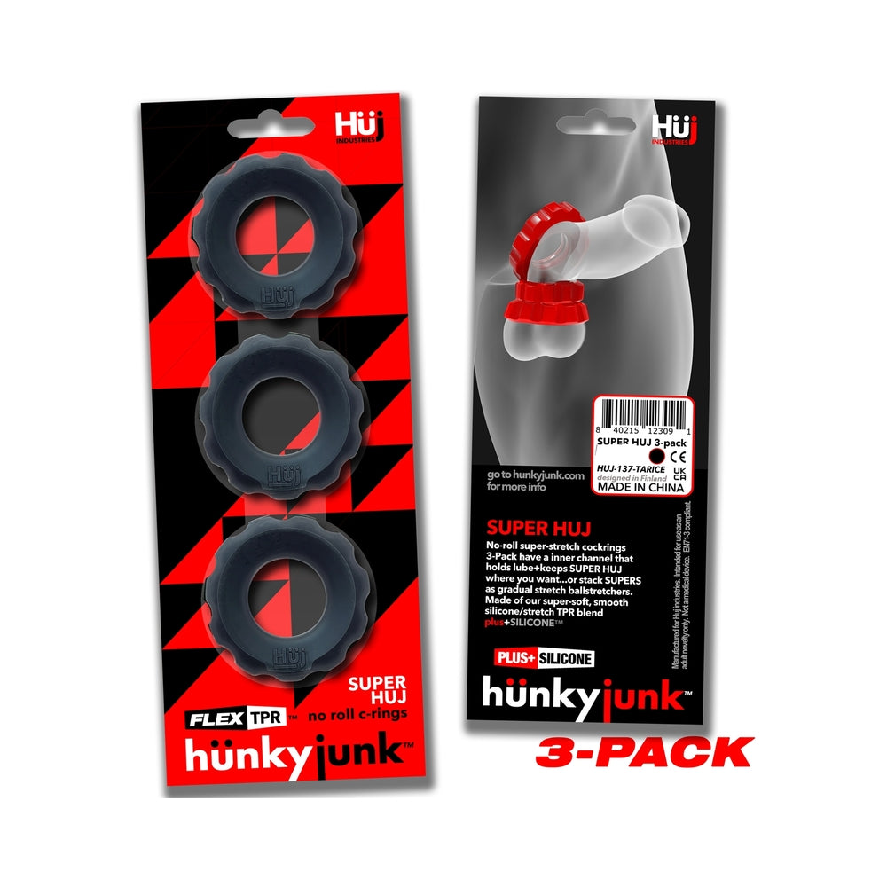 Oxballs - Hunkyjunk SuperHuj 3-Pack Cockrings Tar Ice - Cockrings - TPE/TPR/Elastomers