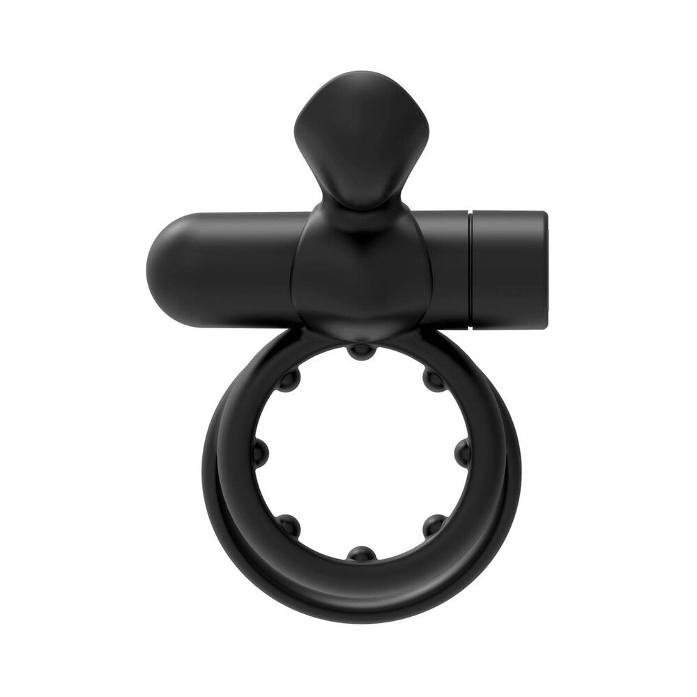 Forto - Forto Pointer Rechargeable Silicone Vibrating Dual Cockring with External Stimulator Black - Cockrings - Silicone