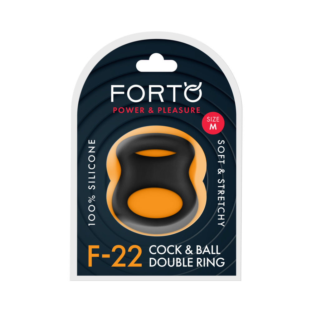 Forto - Forto F-22 Liquid Silicone Cock & Ball D-Ring Medium Black - Cockrings - Silicone