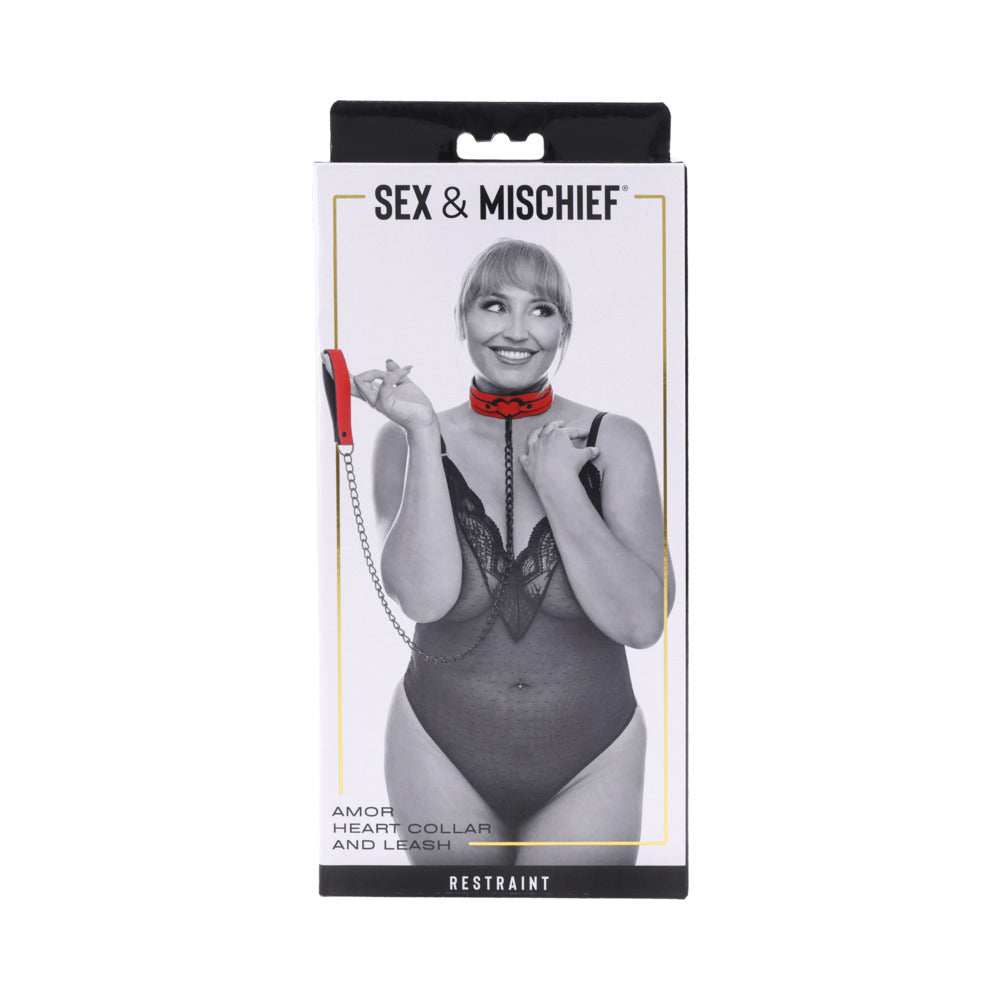 Sportsheets - Sportsheets Sex & Mischief Amor Collar and Leash - Bondage & Fetish Toys - Faux Leather/Vegan Leather
