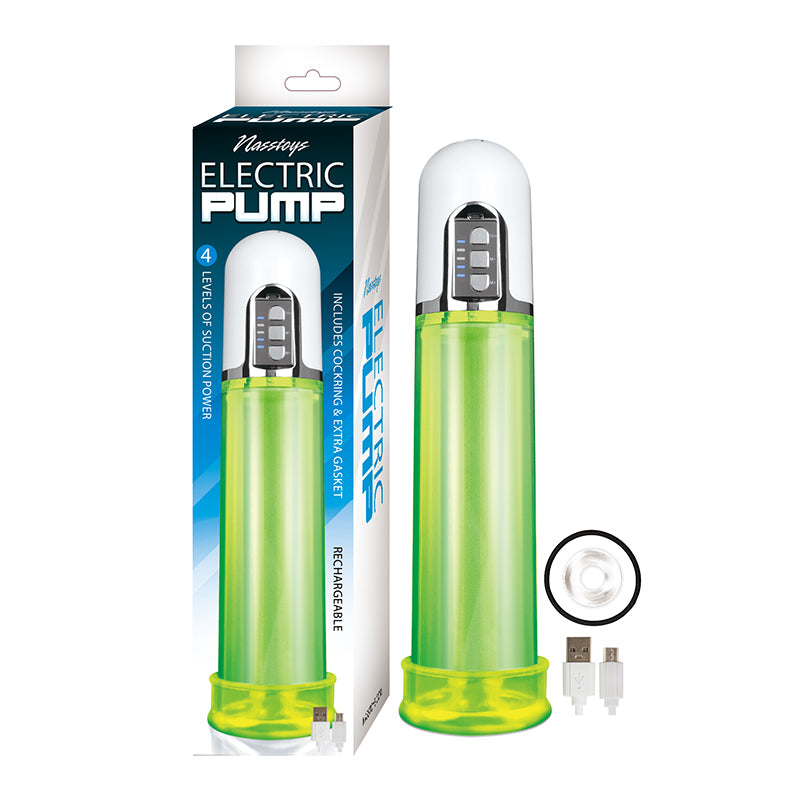 Nasstoys - Rechargeable Green Electric Pump With C ring and Extra Gasket - Pumps & Enlargers - Silicone