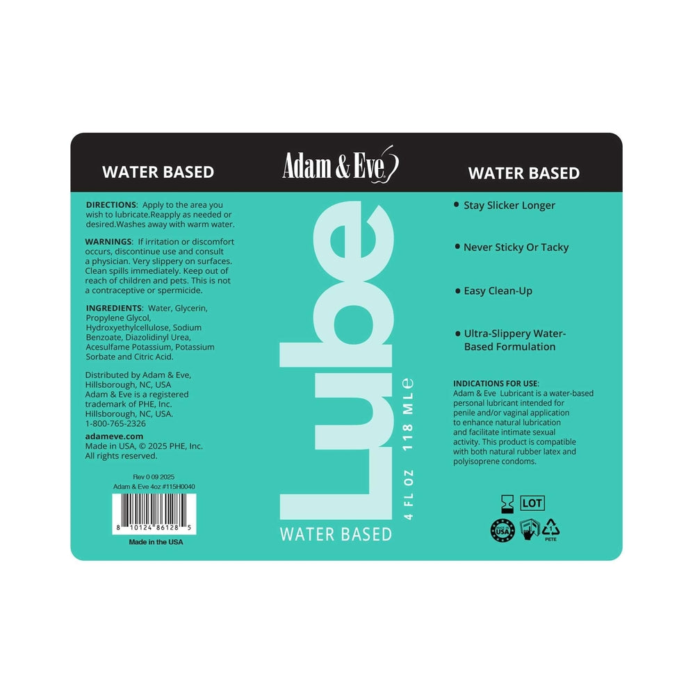 Adam & Eve - Adam & Eve Water-Based Lubricant 4 oz. - Lubricants, Creams & Glides - Liquid