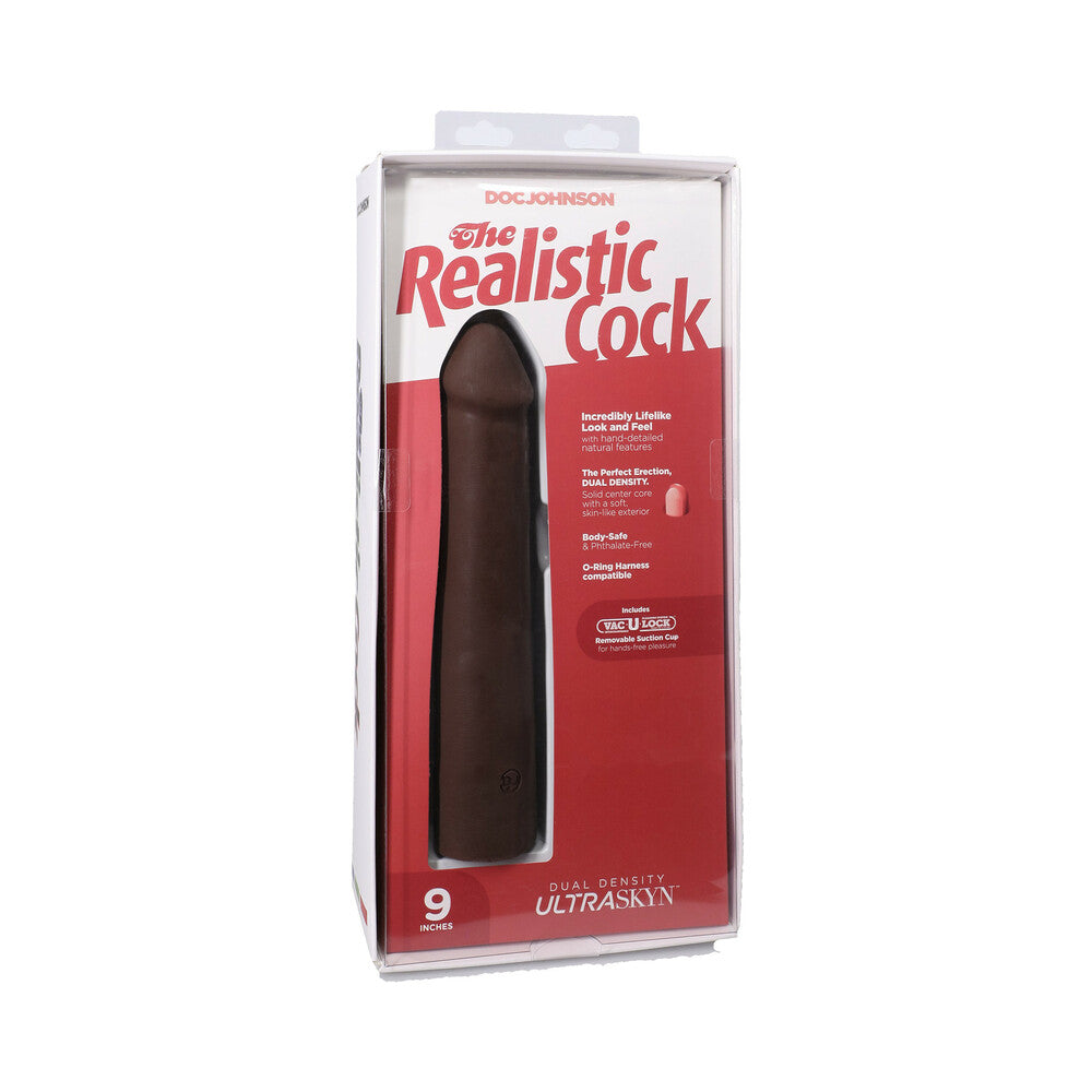 Doc Johnson - The Realistic Cock 9 in. ULTRASKYN Vac-U-Lock Dildo Chocolate - Dildos - TPE/TPR/Elastomers