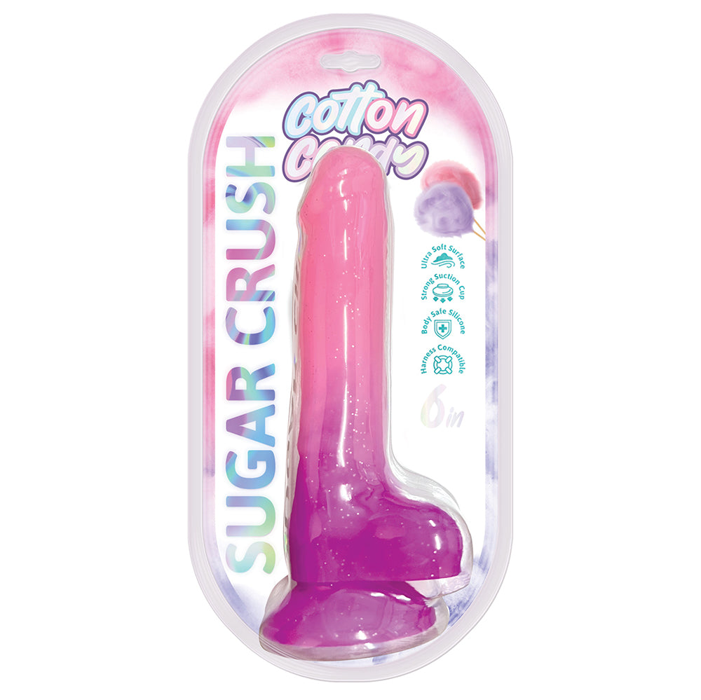 Hott Products - Cotton Candy Sugar Crush 6 in. Silicone Dildo Pink/Purple - Dildos - Silicone