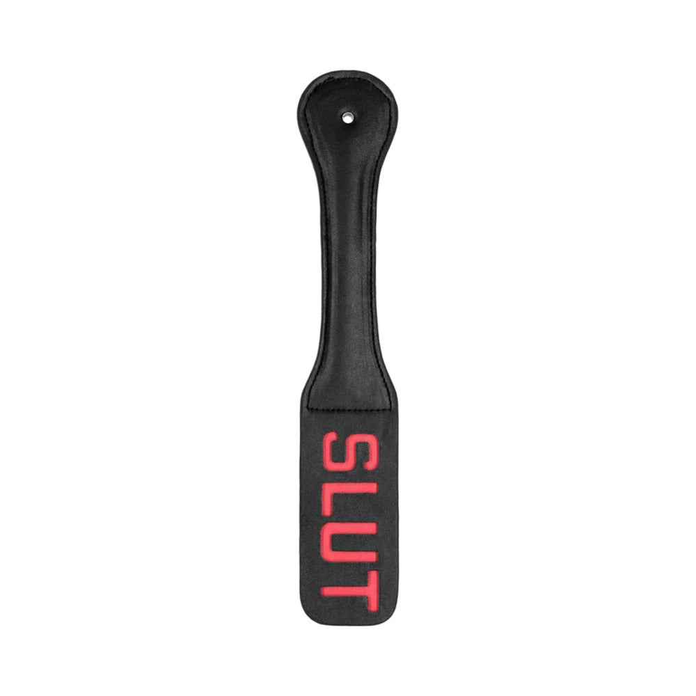 Shots - Ouch! ''Slut'' Paddle Black - Bondage & Fetish Toys - Faux Leather/Vegan Leather