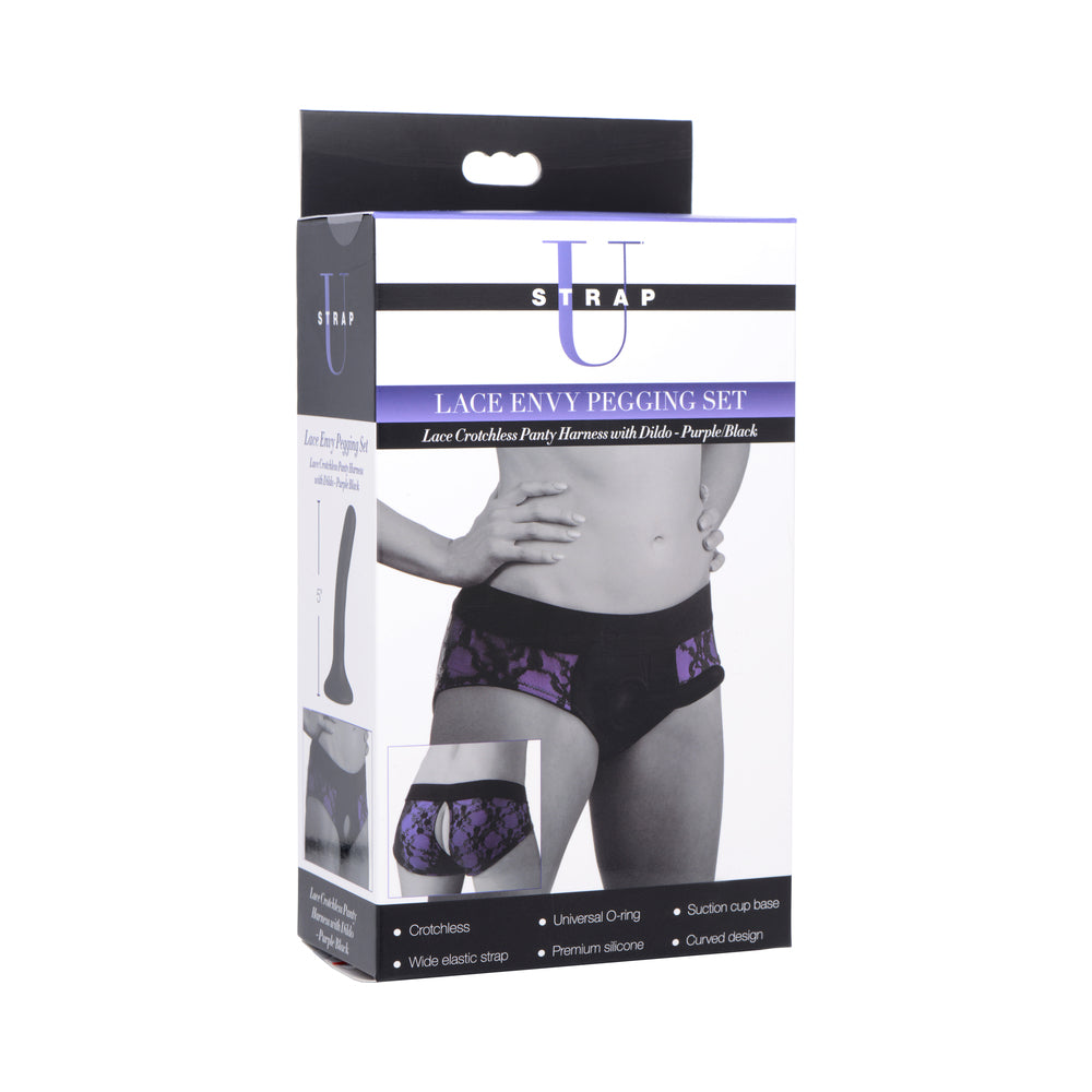 XR Brands - Strap U Lace Envy Pegging Set Purple/Black - Harnesses & Strap-Ons - Spandex